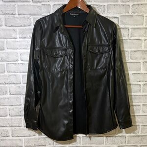Eilly Bazar black faux leather shacket (shirt jacket), size small